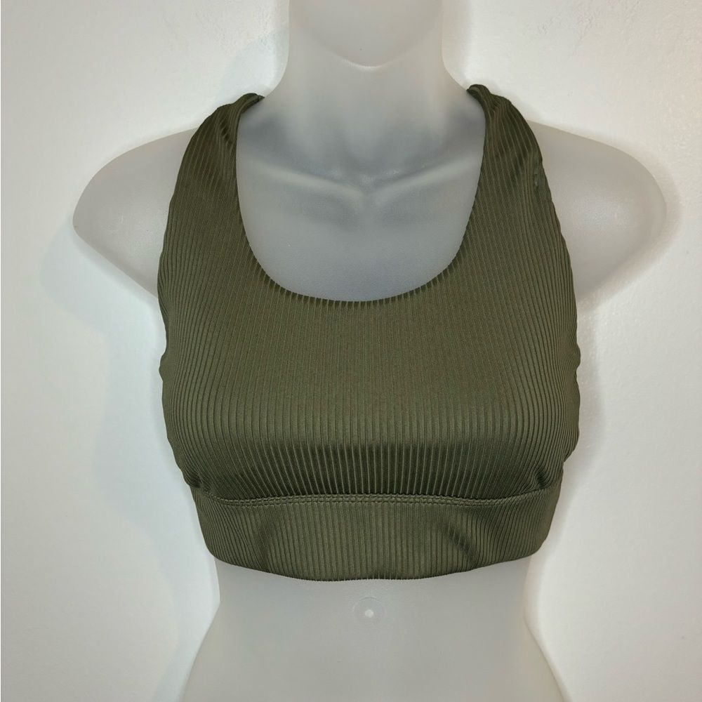 Green Ribbed Racerback Sports Bra